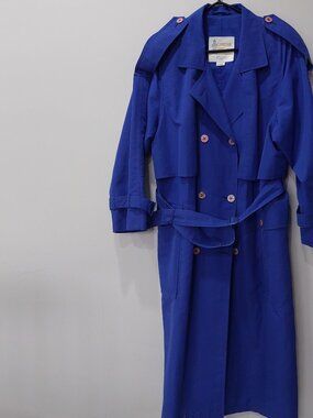 Vintage Royal Blue Towne by London Fog Sz14-M Women's Trench Coat Light Weight
